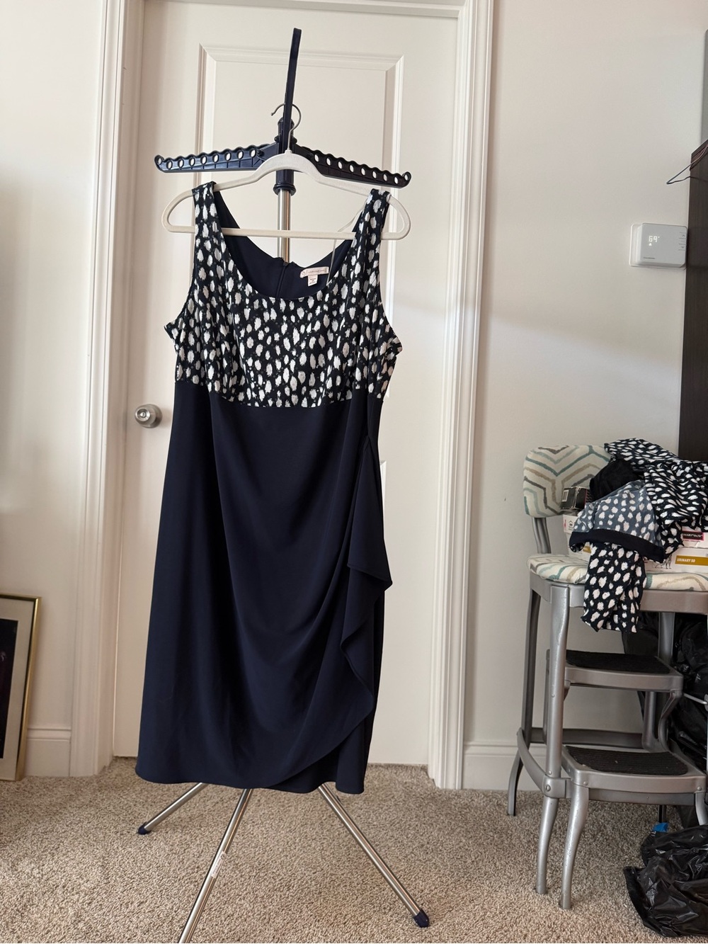 Two-Piece Navy & white Printed Jacket Dress Set - Picture 2 of 3